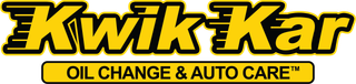 Kwik-Kar logo with yellow text and a black outline. Below, "OIL CHANGE & AUTO CARE" in a yellow banner.