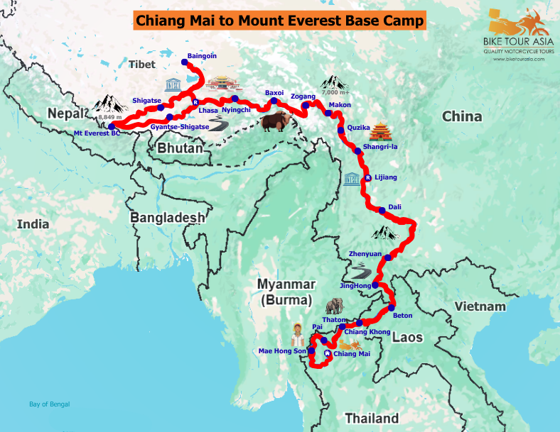 Chiang Mai to Mt. Everest Base Camp Map