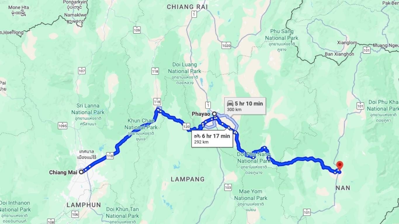 chiang mai to nan map