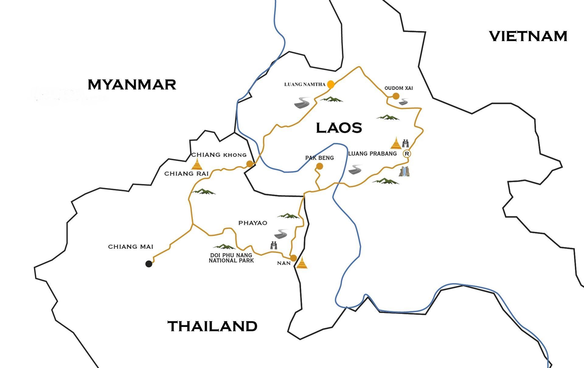 Route map – Northern Thailand & Laos motorcycle tour
