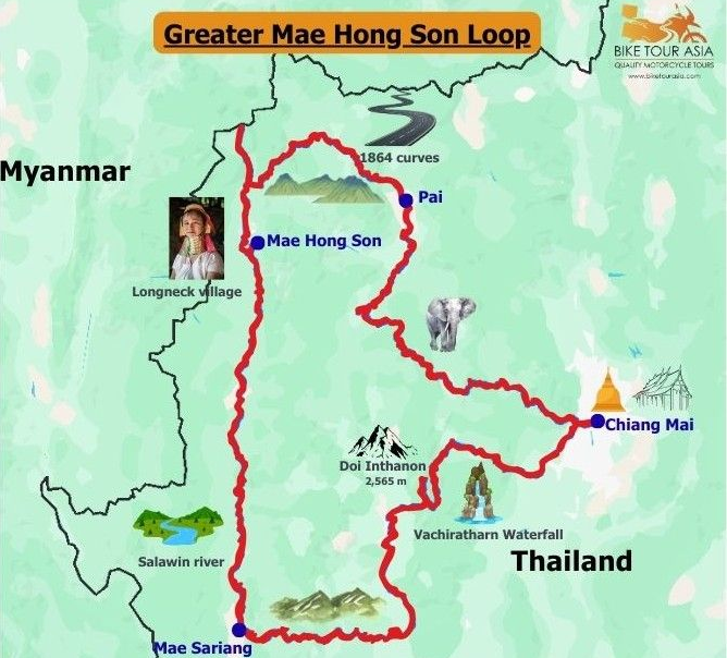 Northern Thailand, Mae Hong Son Loop Map