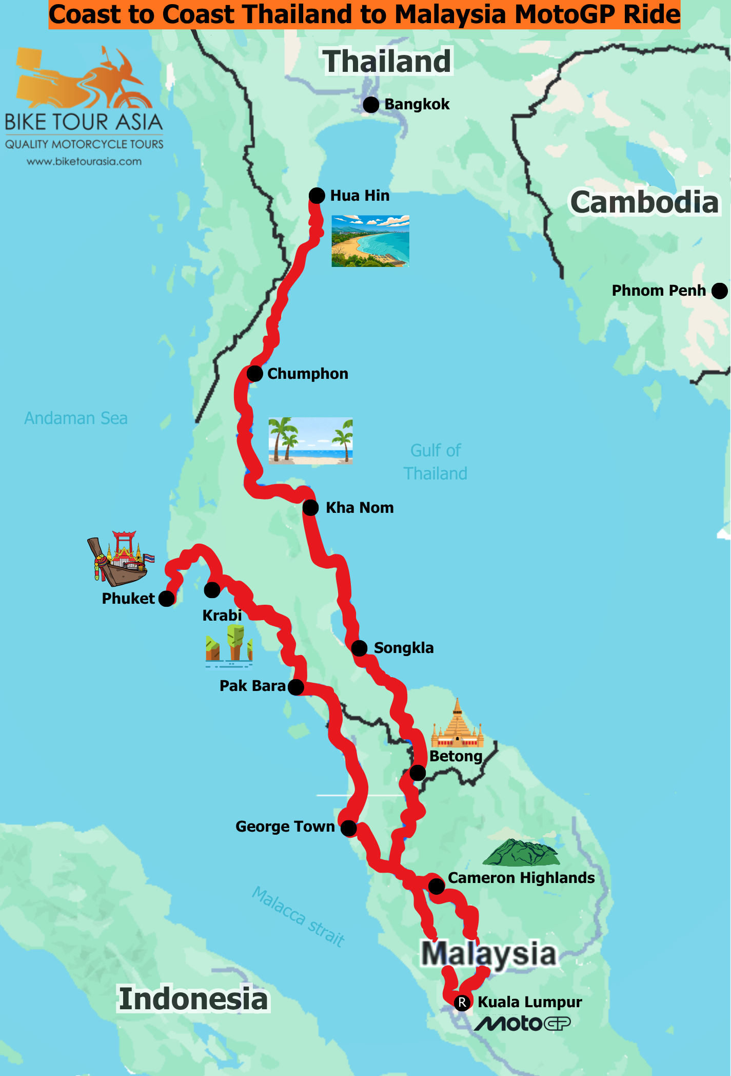 Thailand to Malaysia MotoGP Map