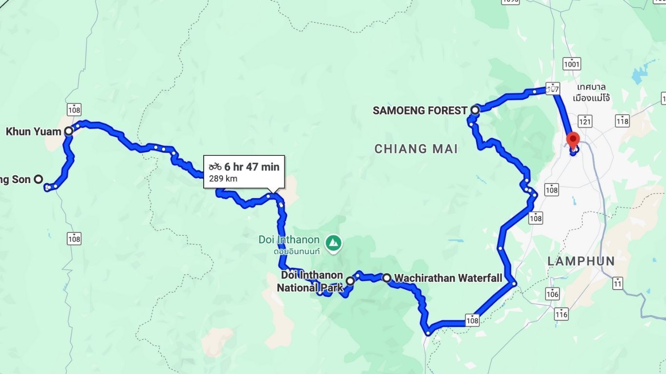 Mar hong son to chiang mai map