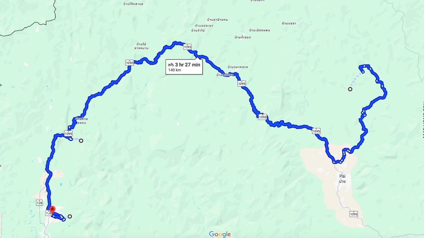 Pai to Mae Hong Son map