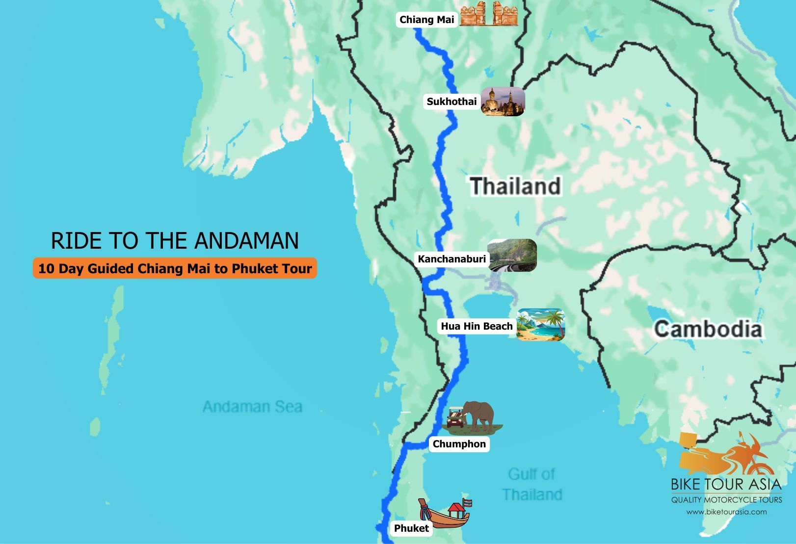 RIDE TO THE ANDAMAN - FROM CHIANG MAI TO PHUKET Map