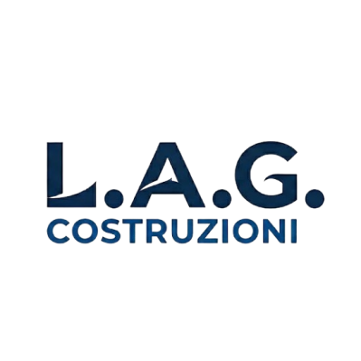 Logo LAG Costruzioni in blu scuro su sfondo bianco.