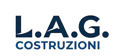 Logo LAG Costruzioni in blu scuro su sfondo bianco.