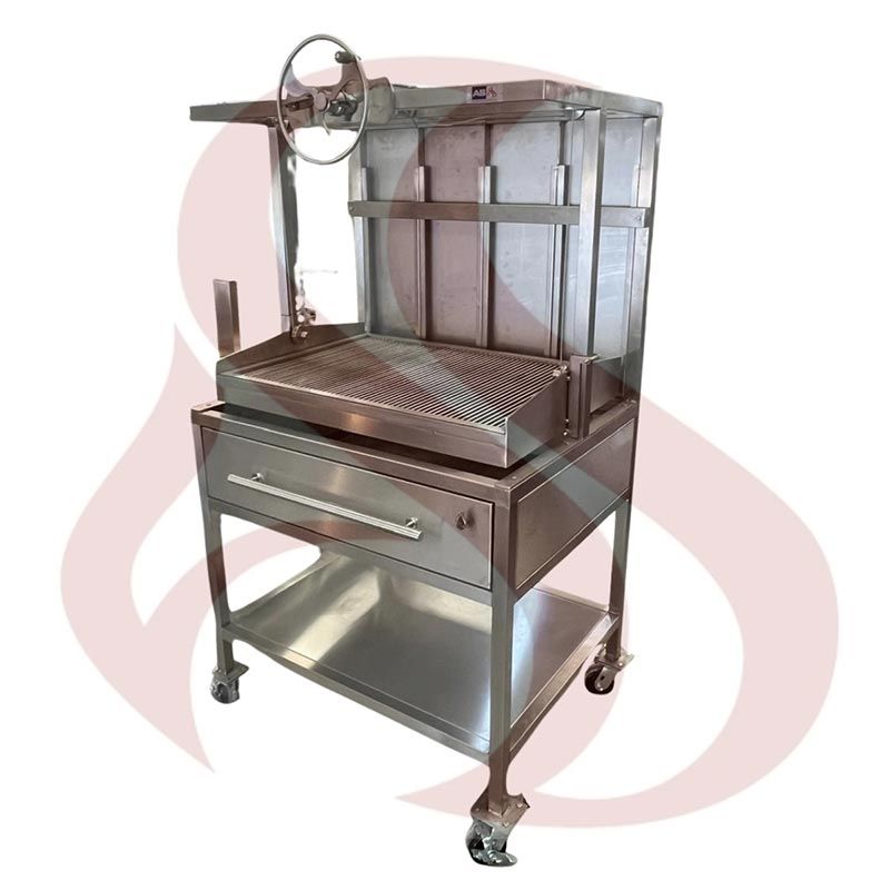 ASADOR CON SISTEMA DE ELEVACIÓN Y RESPALDO PARA LADRILLOS