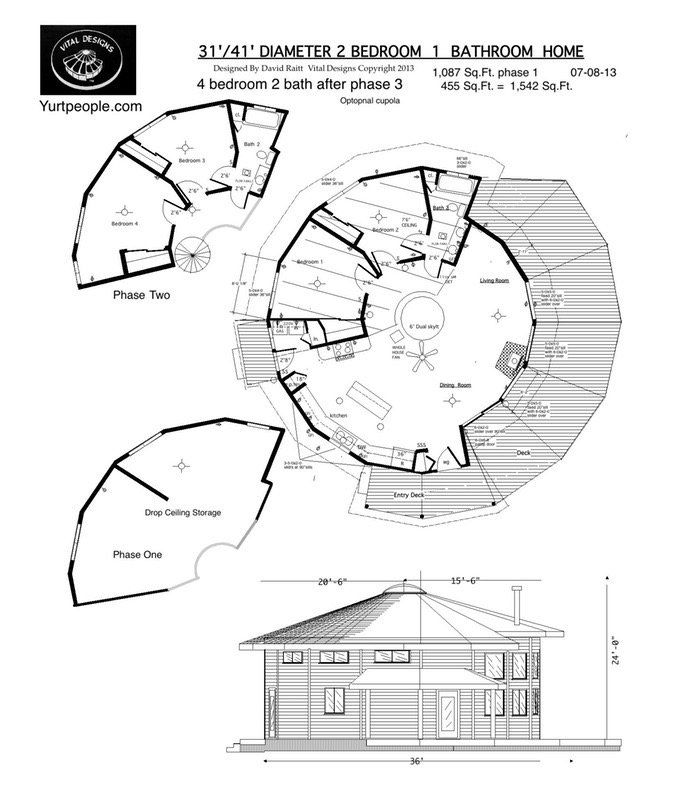 Architectural floor plan and elevation drawings for a 2-bedroom, 1-bath home