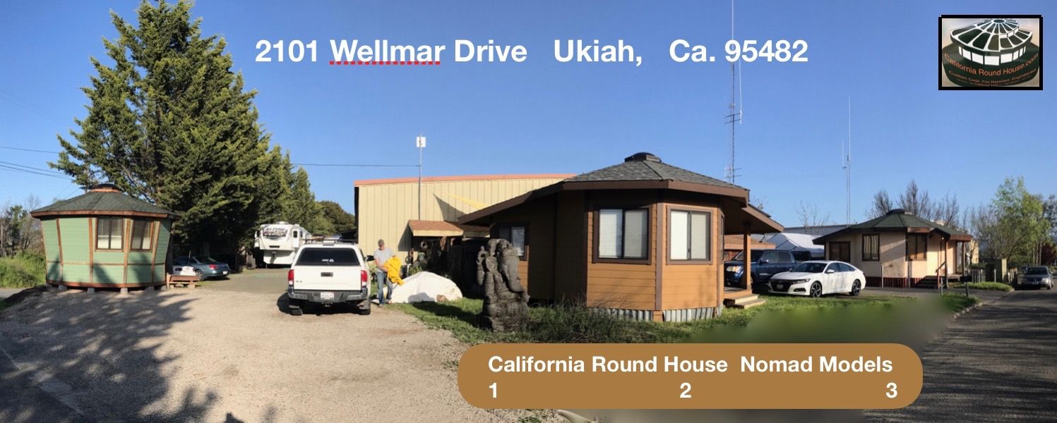 2101 Wellmar Drive, Ukiah, CA: tan house with parked cars and trees, California Round House Norb Moddle House