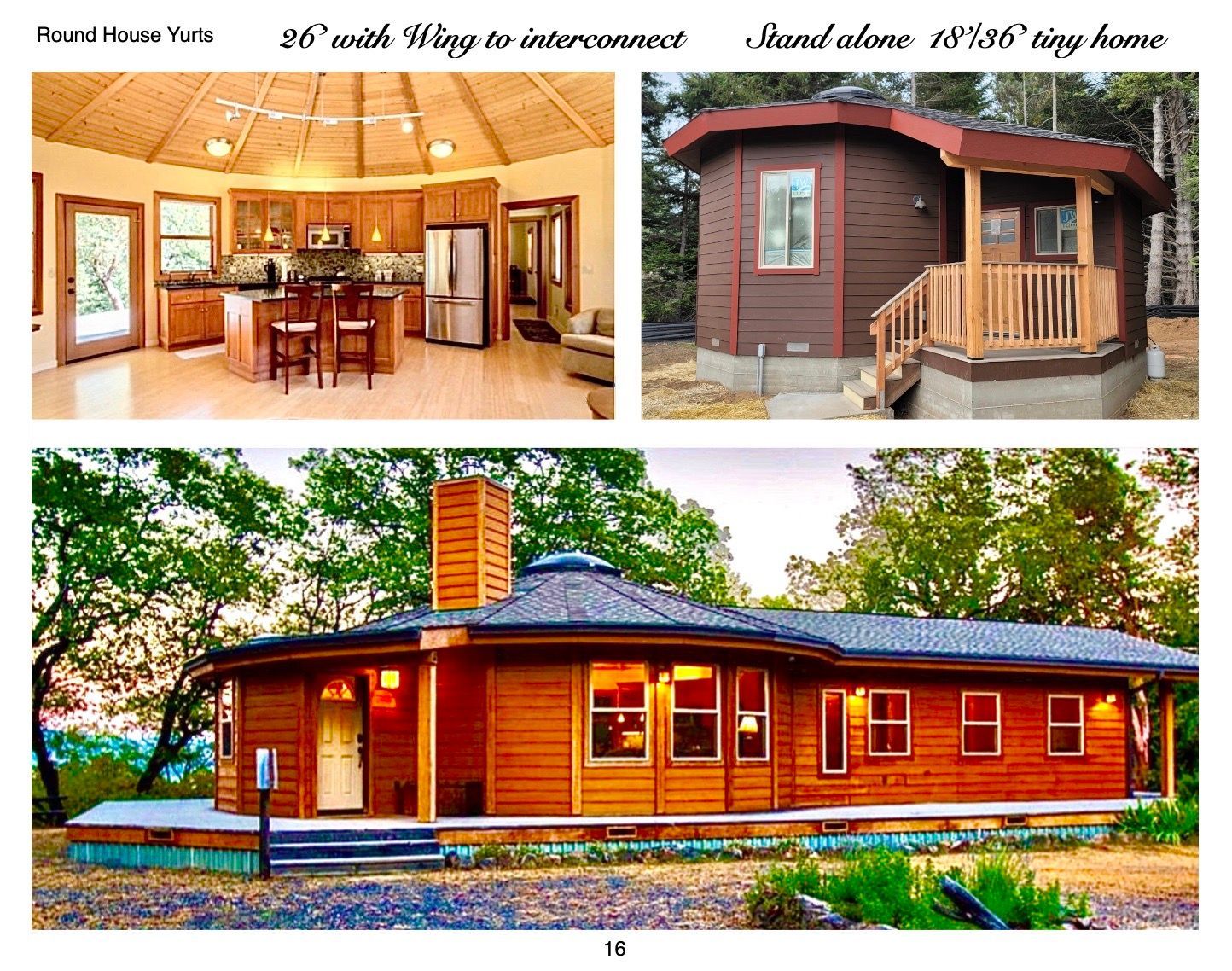 Collage of rustic wooden cabins, including a cozy interior and two exterior views in a wooded setting
