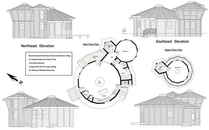 Architectural elevation and site plan drawings of a multi-wing building, shown in grayscale.