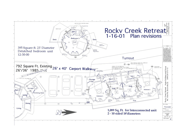 Rocky Creek Retreat site plan map with parking, pathways, and labeled building layouts