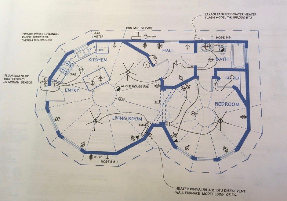 Blue-highlighted floor plan map with labeled rooms and corridors, showing routes through a building