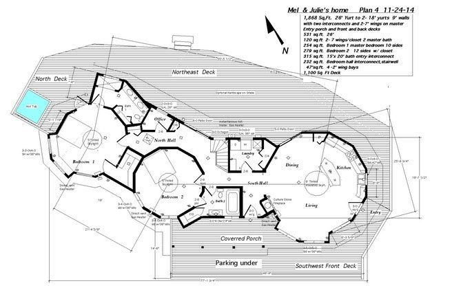 Architectural floor plan with room labels, dimensions, and shaded site boundaries