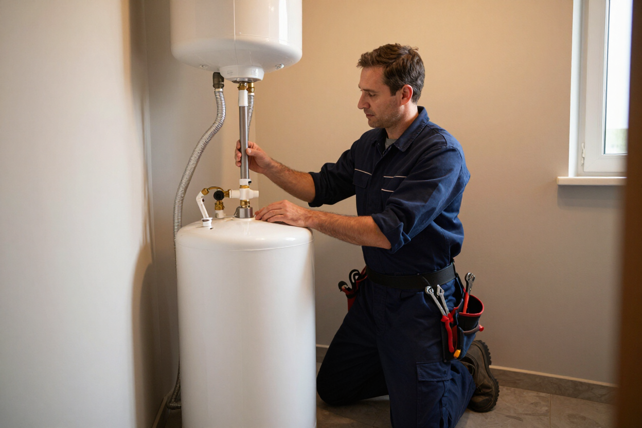 Artisan installant un chauffe-eau