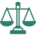Green scales of justice icon with balanced pans on a stand