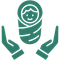 Green icon of a swaddled baby cradled in two hands