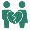 Two green people split by a broken heart icon