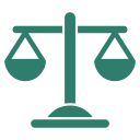 Teal balance scale icon symbolizing justice and fairness