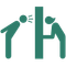 Turquoise icon of two people speaking through a wall, showing communication across a barrier