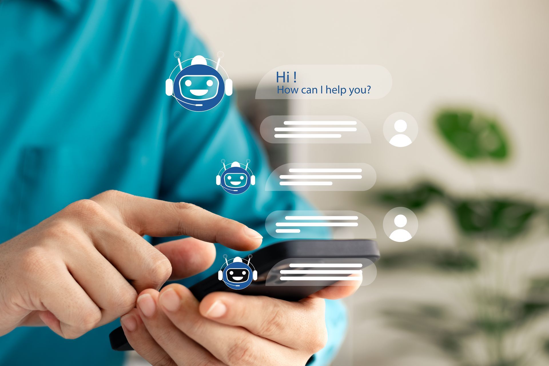 dueño de pyme usando un chat de IA para automatizar procesos