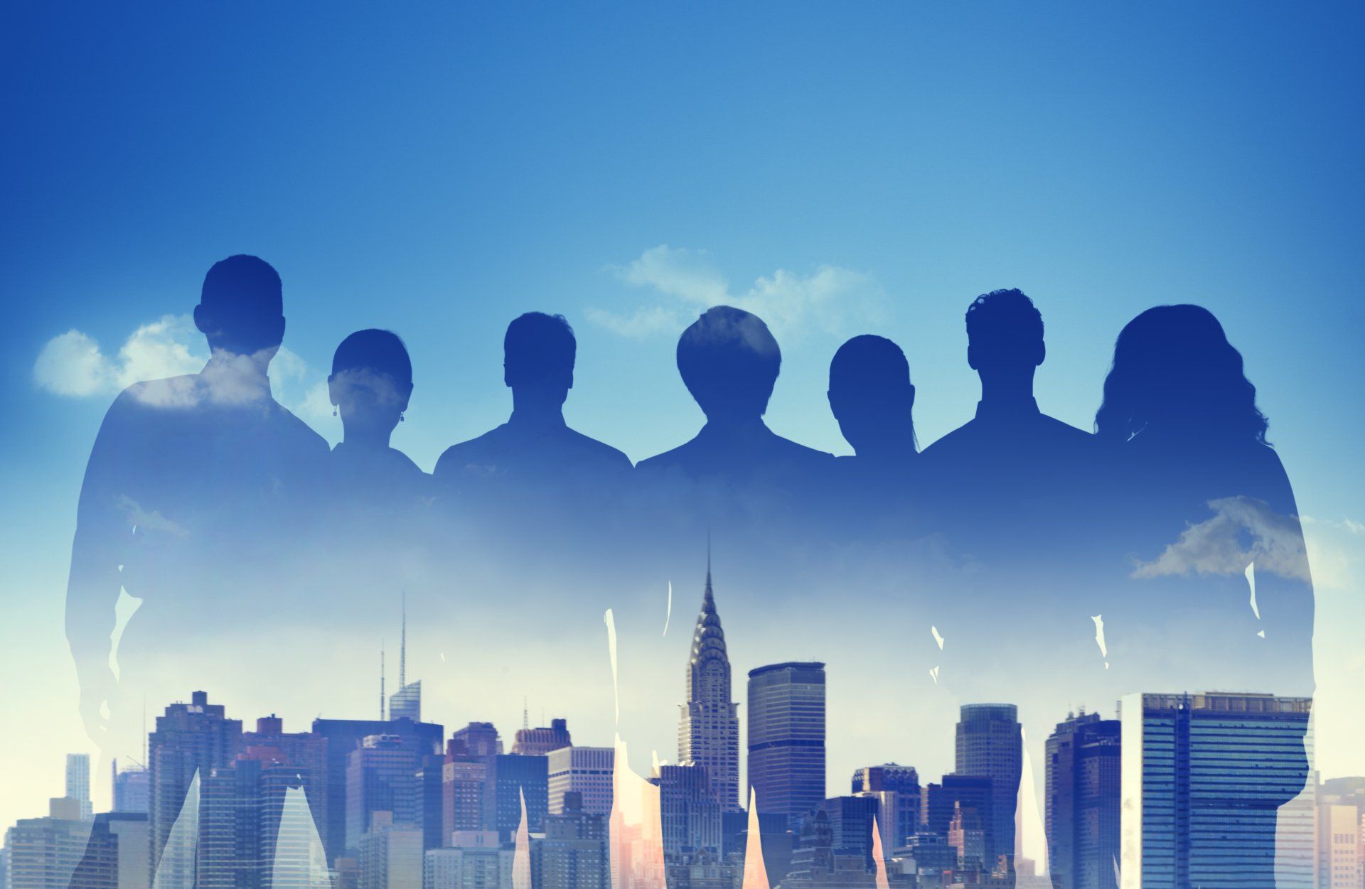 Equipo de apoyo de asociación de personas de negocios concepto de escena urbana