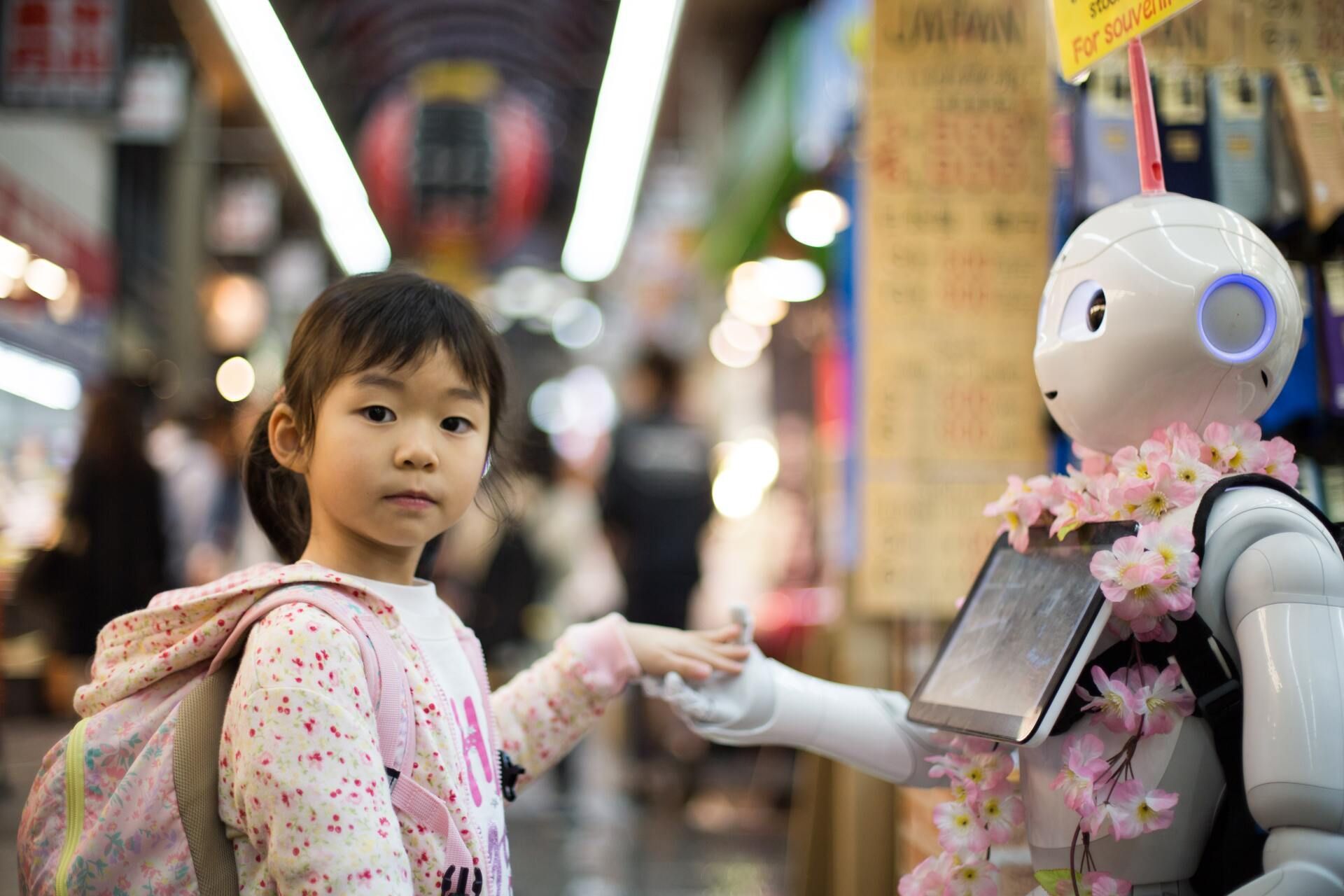 niña sosteniendo la mano de una inteligencia digital humizada niña sosteniendo la mano de una inteligencia digital humizada