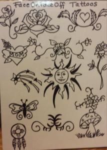 A sheet of face on face off tattoos