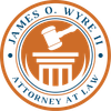 James O. Wyre II Attorney at Law circular logo with orange gavel and courthouse icon