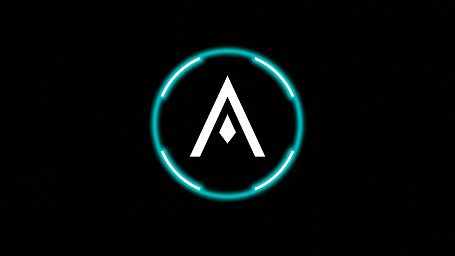 A teal circular frame containing a faint, white letter 