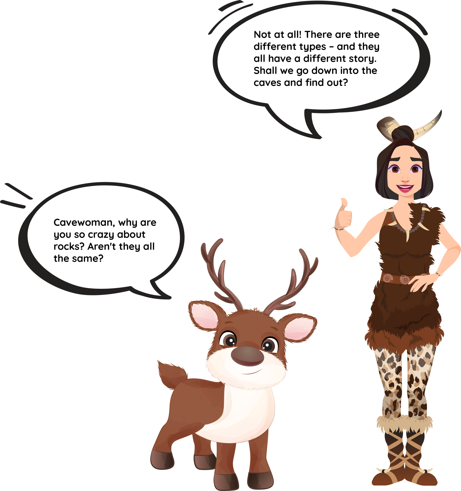 Cartoon deer and woman in fur, discussing bone marrow types and location.
