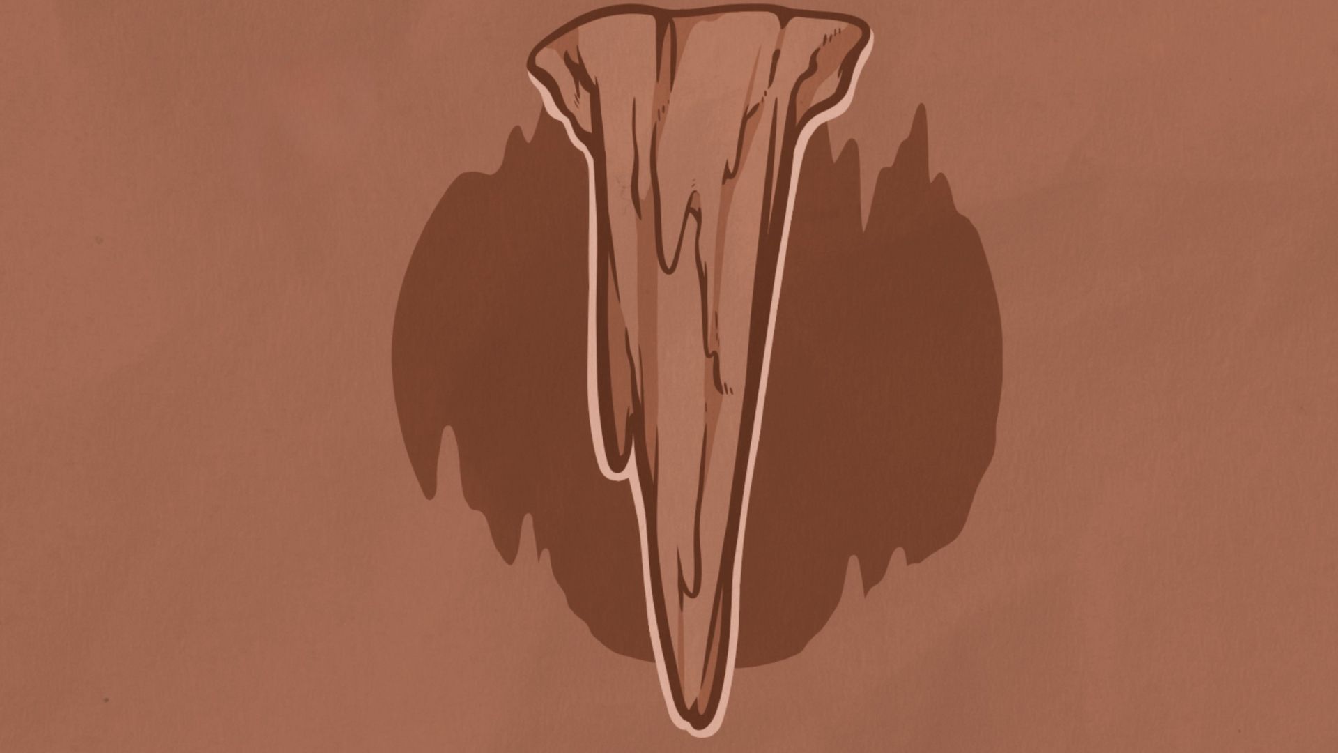 Brown stalactite with dripping edges against a brown background, shadowed by a darker brown shape.