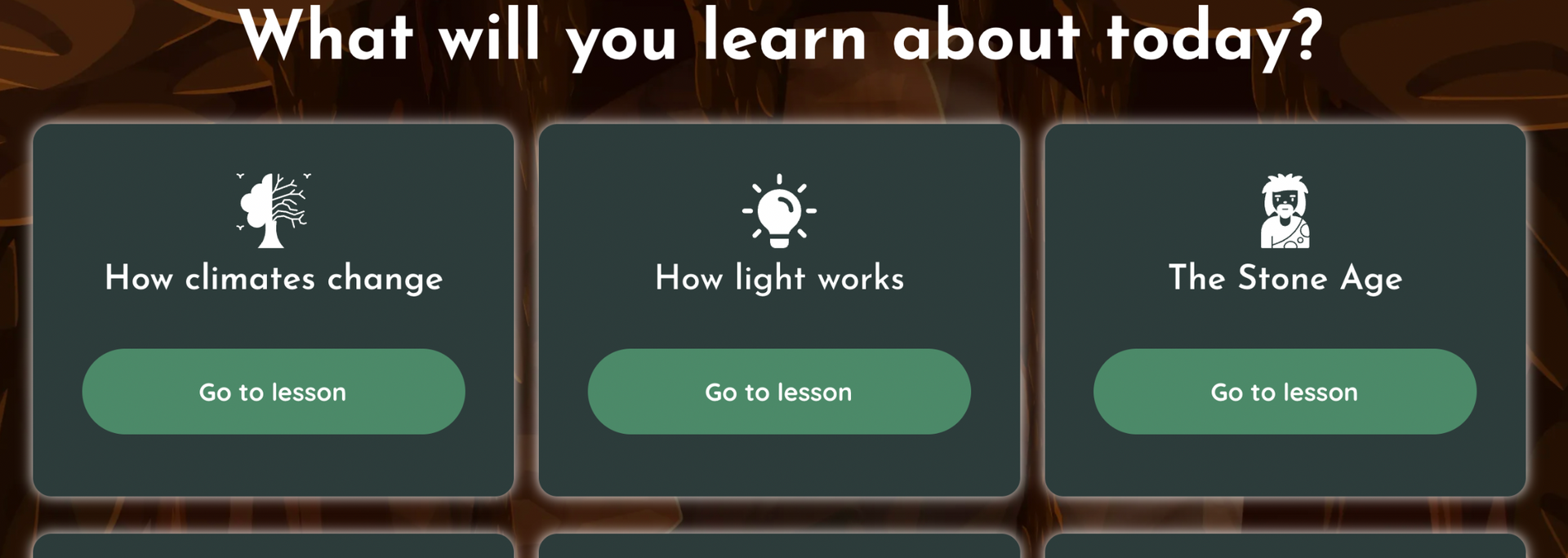 Three dark green boxes with white text and icons: 