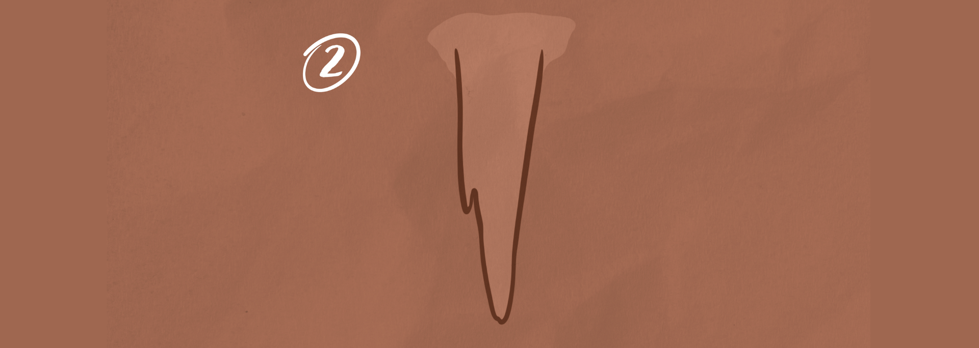 A brown, teardrop-shaped object is suspended from above, with a white circle and number 