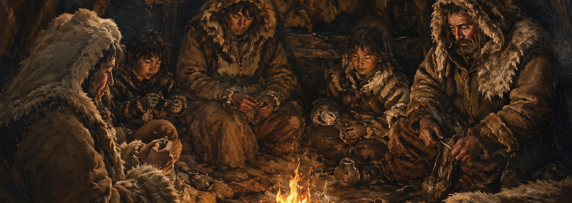 Picture of ice age era people sat around a fire. Picture of ice age era people sat around a fire.