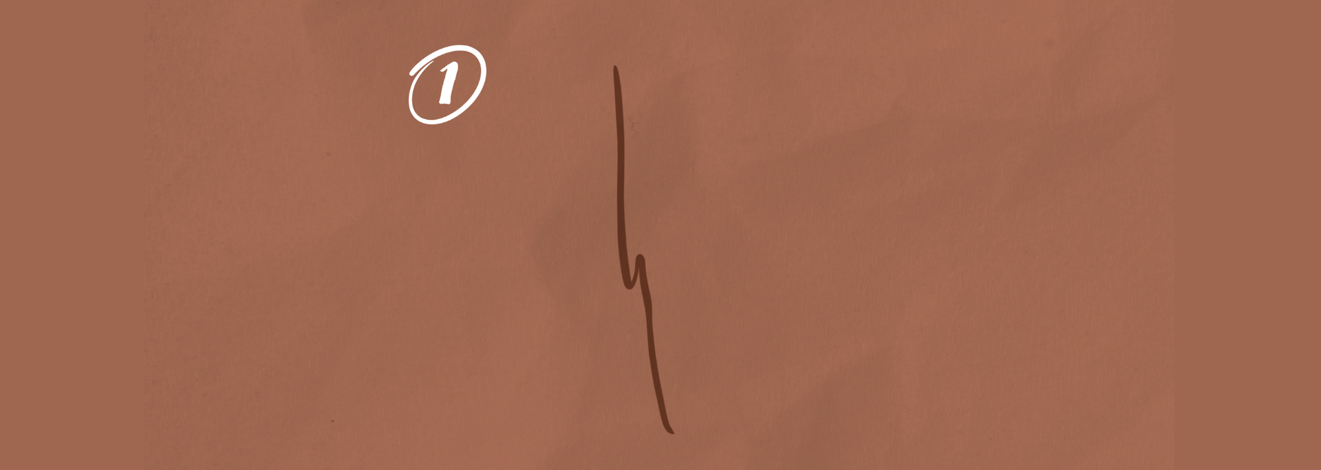 Brown background with a white circle containing the number 1 and a dark line.