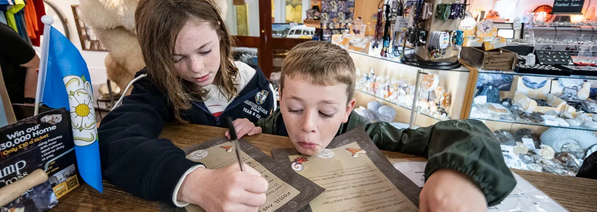 Picture of children learning at Stump Cross Caverns. Picture of children learning at Stump Cross Caverns.