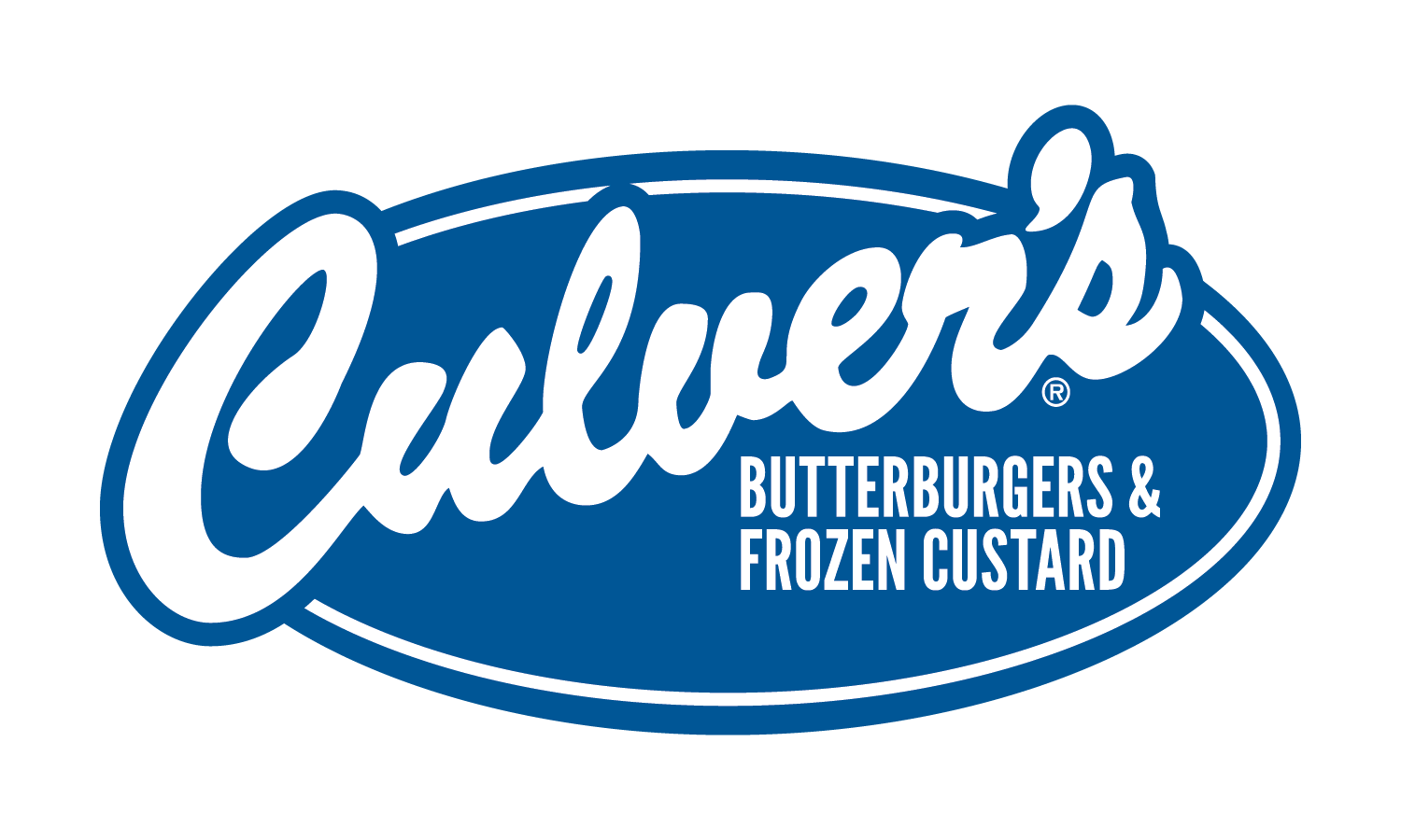 Culver’s logo with blue script and text “ButterBurgers & Frozen Custard”