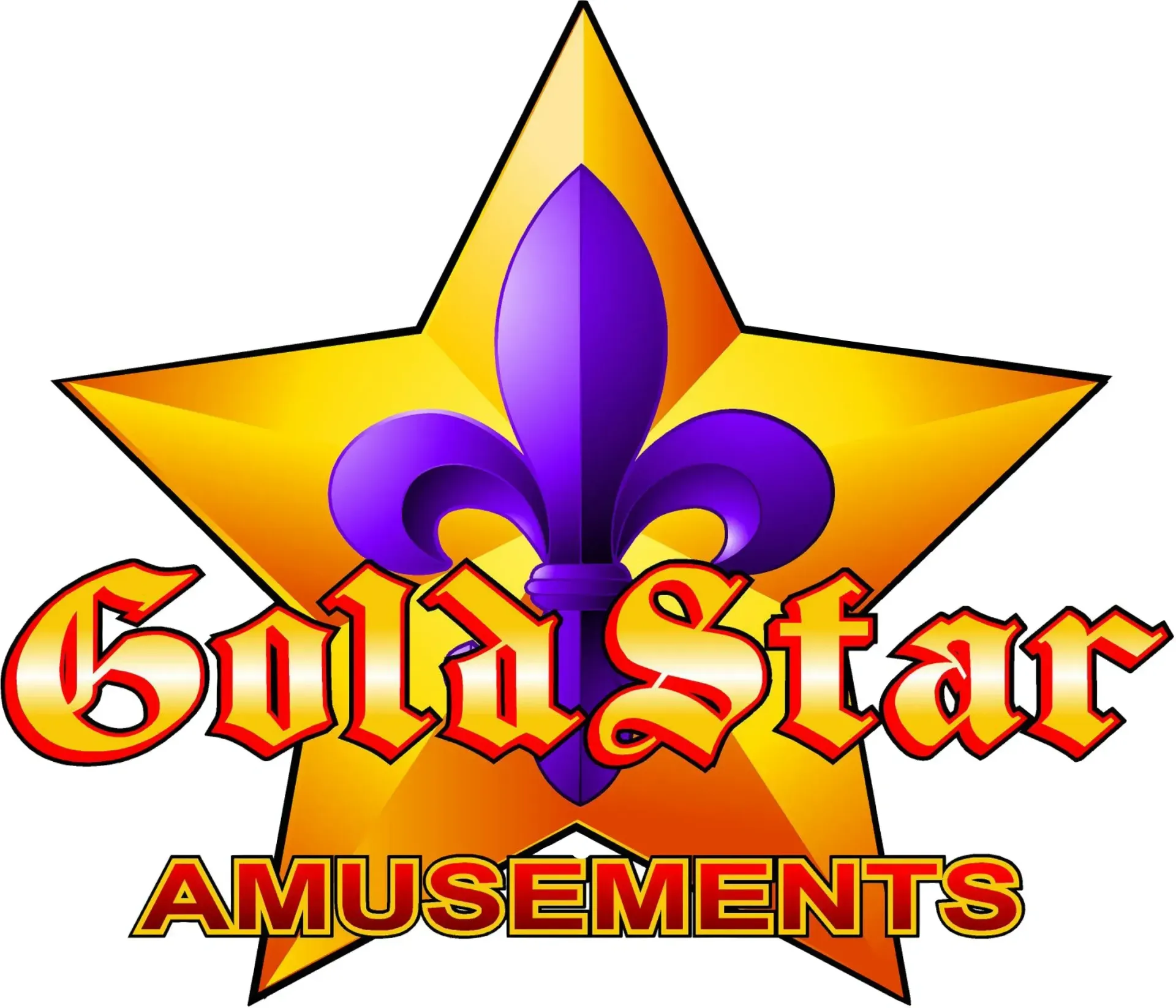 Gold Star Amusements logo: gold star with purple fleur-de-lis, and 
