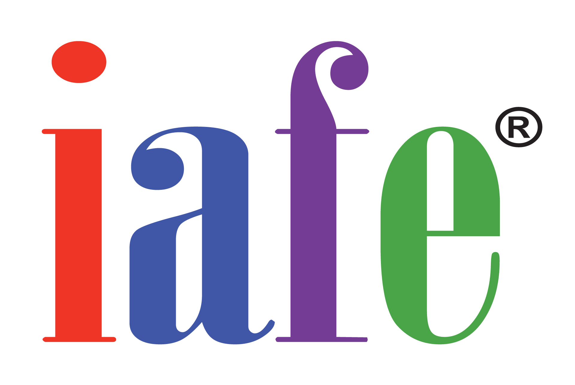 Iafe logo: Red dot above the blue 