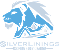 Silver Linings Roofing & Restoration logo with blue lion and house roof graphic