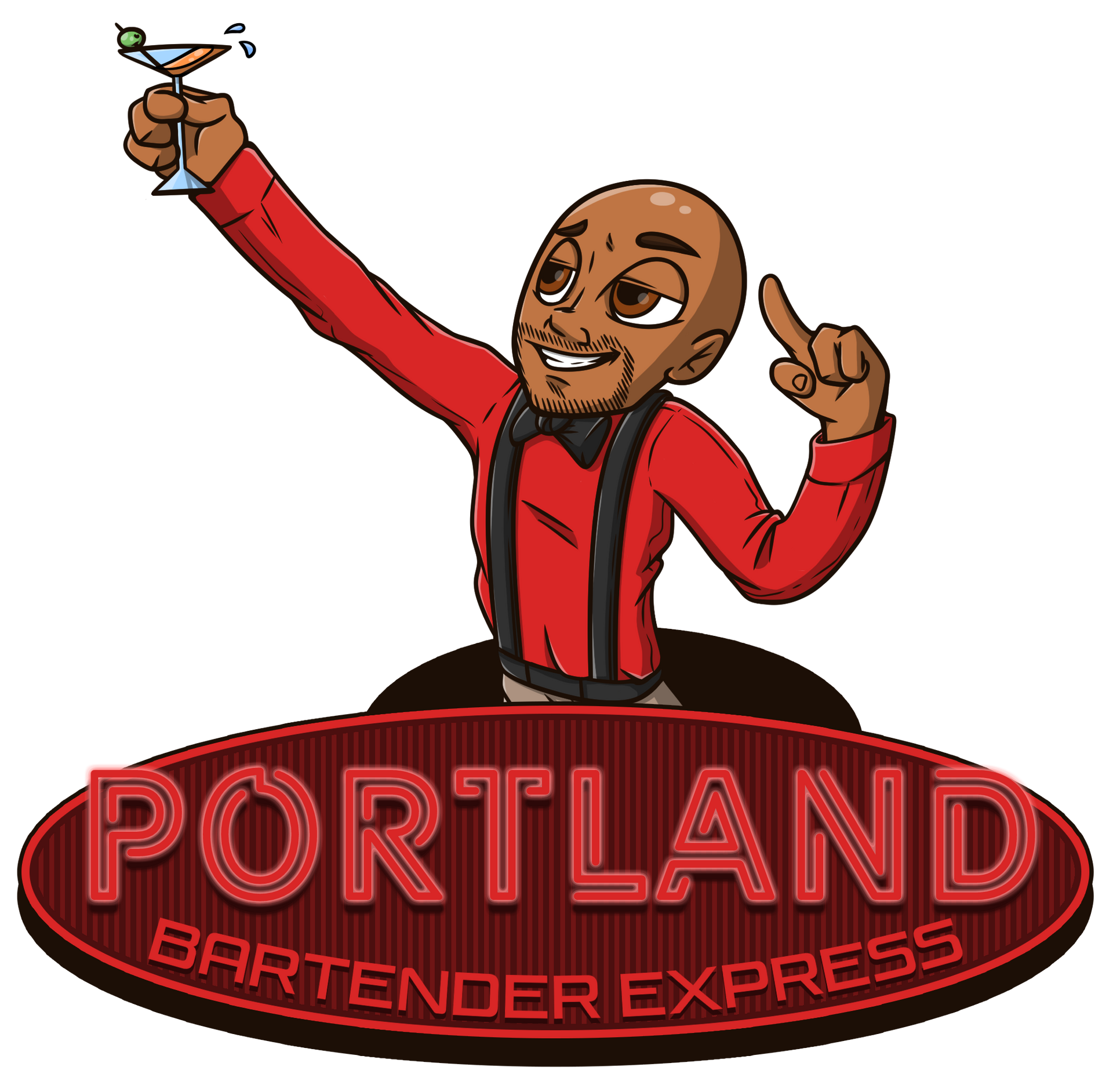 Portland Bartender Express LLC A portland bartender express logo with a man holding a martini glass