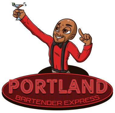 Portland Bartender Express LLC A portland bartender express logo with a man holding a martini glass