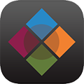Icon with four colorful diamond shapes: blue, orange, green, and purple, on a gray background.
