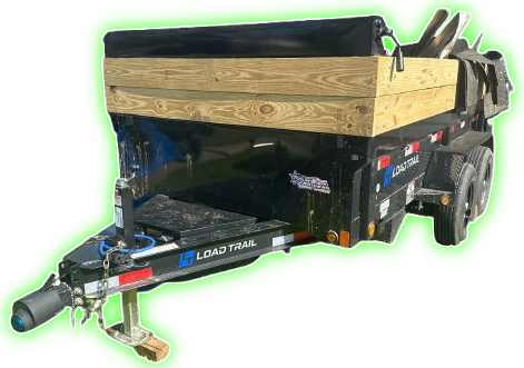 Black utility trailer with wooden side boards and a hitch, isolated on a white background
