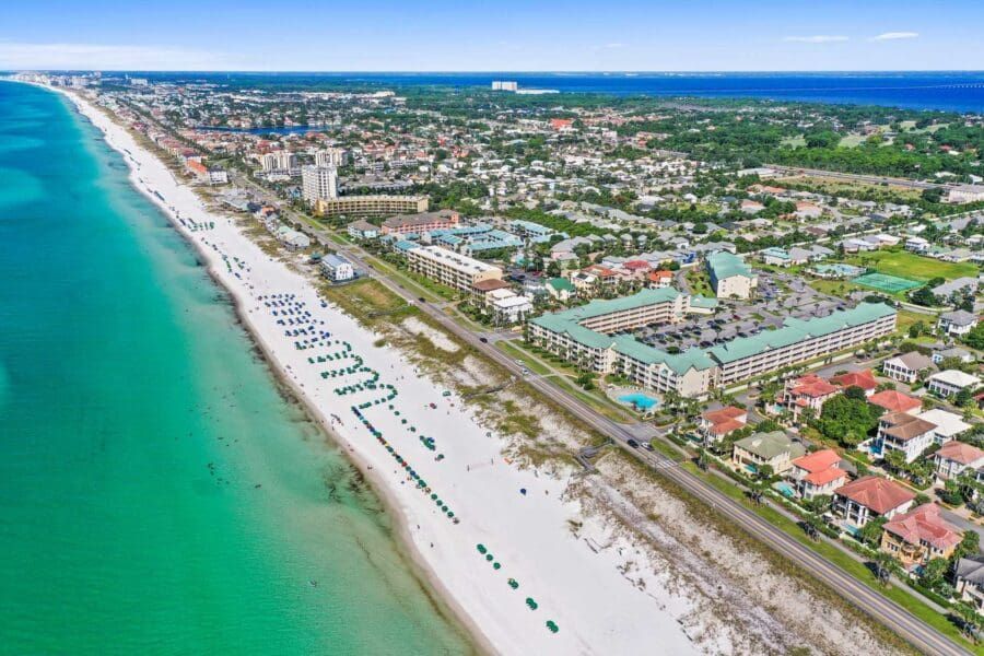 Aerial view of Miramar Beach, Florida, served by Double O & Co Dumpster Rentals