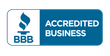 BBB Accredited Business logo in blue and white with torch icon