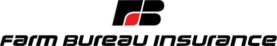 Farm Bureau Insurance logo with black and red stylized “FB” icon and italic text on white background