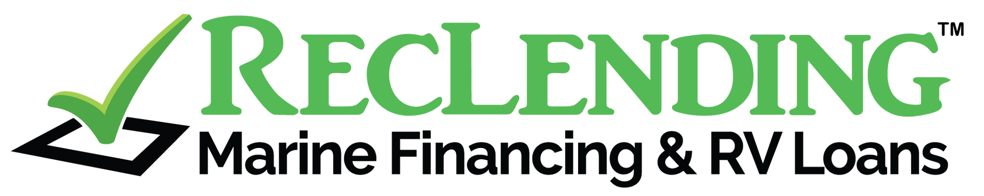 RecLending logo ReClending logo with green checkmark and text “Marine Financing & RV Loans”